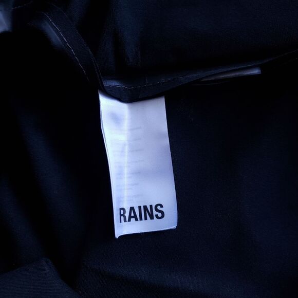 Rains Long Logo Print Raincoat Hooded Unisex Black Women's Men's Size Large - Picture 13 of 16